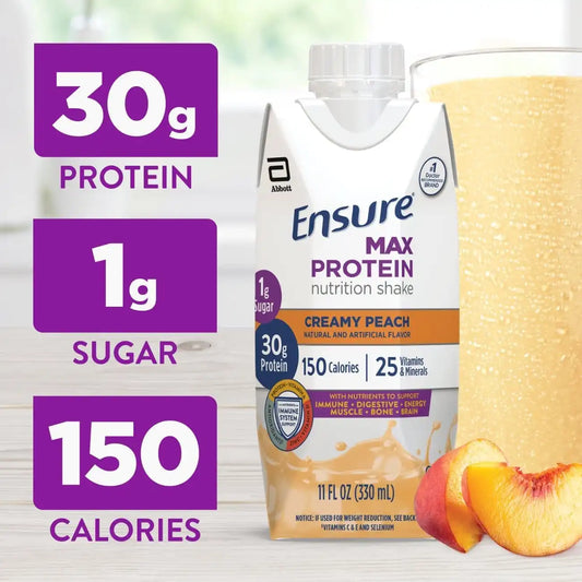 Ensure Max Protein Creamy Peach Shake, 30g High Protein, 4 Pack