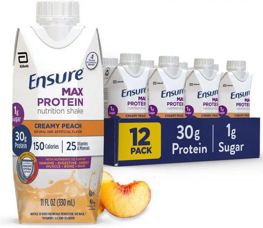 Ensure Max Protein Creamy Peach Shake, 30g High Protein, 12 Pack