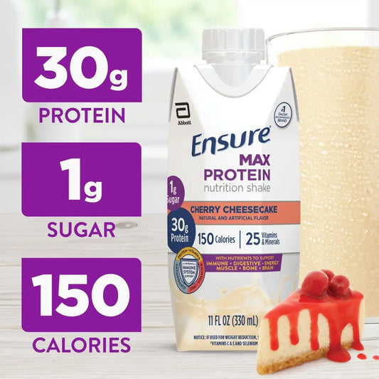 Ensure Max Protein Cherry Cheesecake Shake, 30g High Protein, 4 Pack