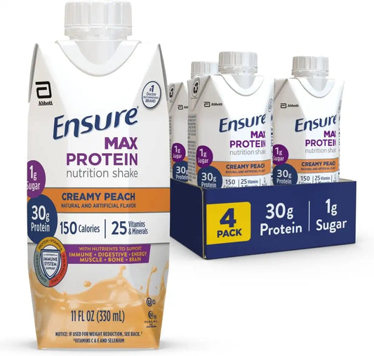 Ensure Max Protein Creamy Peach Shake, 30g High Protein, 4 Pack
