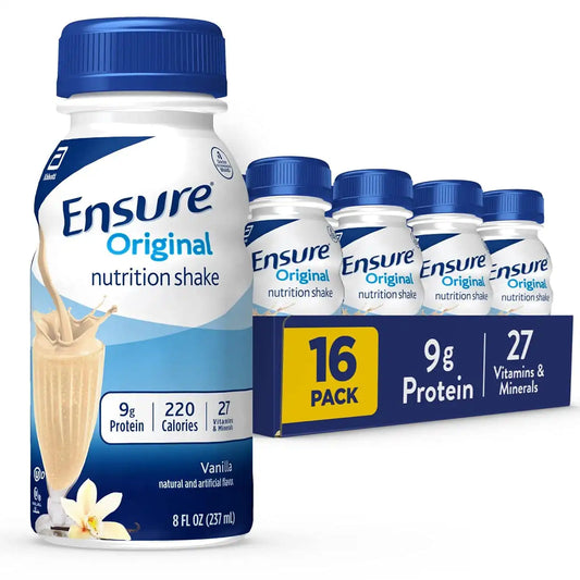Ensure Original Nutrition Shake, Small Meal Replacement Shake, Complete, Balanced Nutrition with Nutrients to Support Immune System Health, Vanilla, 8 fl oz, 16 Count