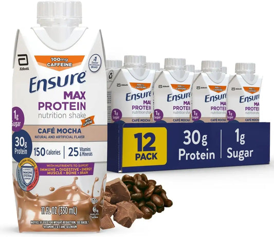 Ensure Max Protein Café Mocha Shake, 30g High Protein, 12 Pack