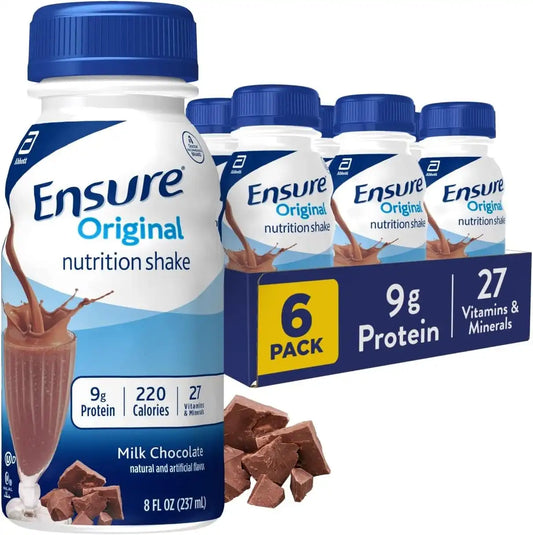 Ensure Original Milk Chocolate Nutrition Shake | Small Meal Replacement Shake | Ready To Drink | 9g Protein, 27 Vitamins and Minerals | 8 fl oz - 6 Pack