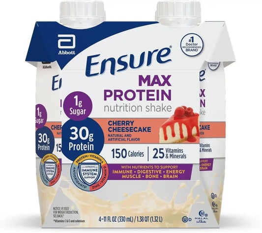 Ensure Max Protein Cherry Cheesecake Shake, 30g High Protein, 4 Pack