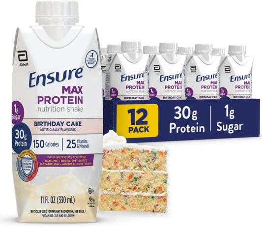 Ensure Max Protein Birthday Cake Shake, 30g High Protein, 12 Pack