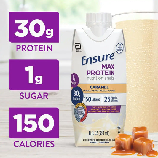 Ensure Max Protein Caramel Shake, 30g High Protein, 12 Pack