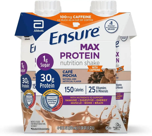 Ensure Max Protein Café Mocha Shake, 30g High Protein, 4 Pack