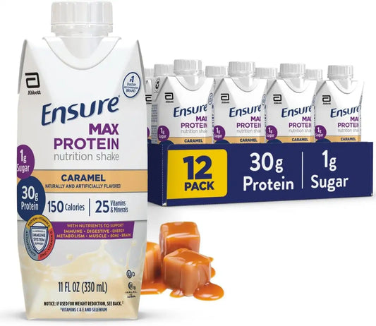 Ensure Max Protein Caramel Shake, 30g High Protein, 12 Pack