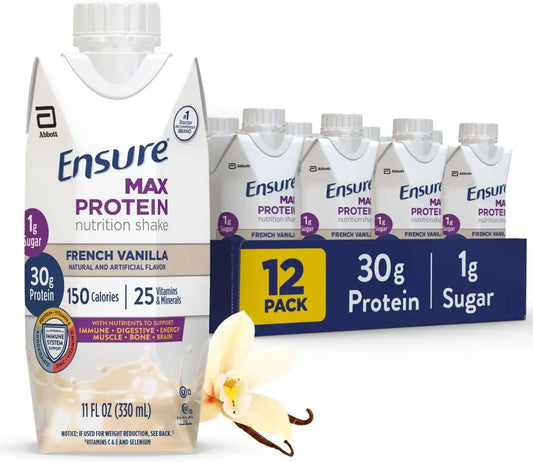 Ensure Max Protein French Vanilla Shake, 30g High Protein, 12 Pack